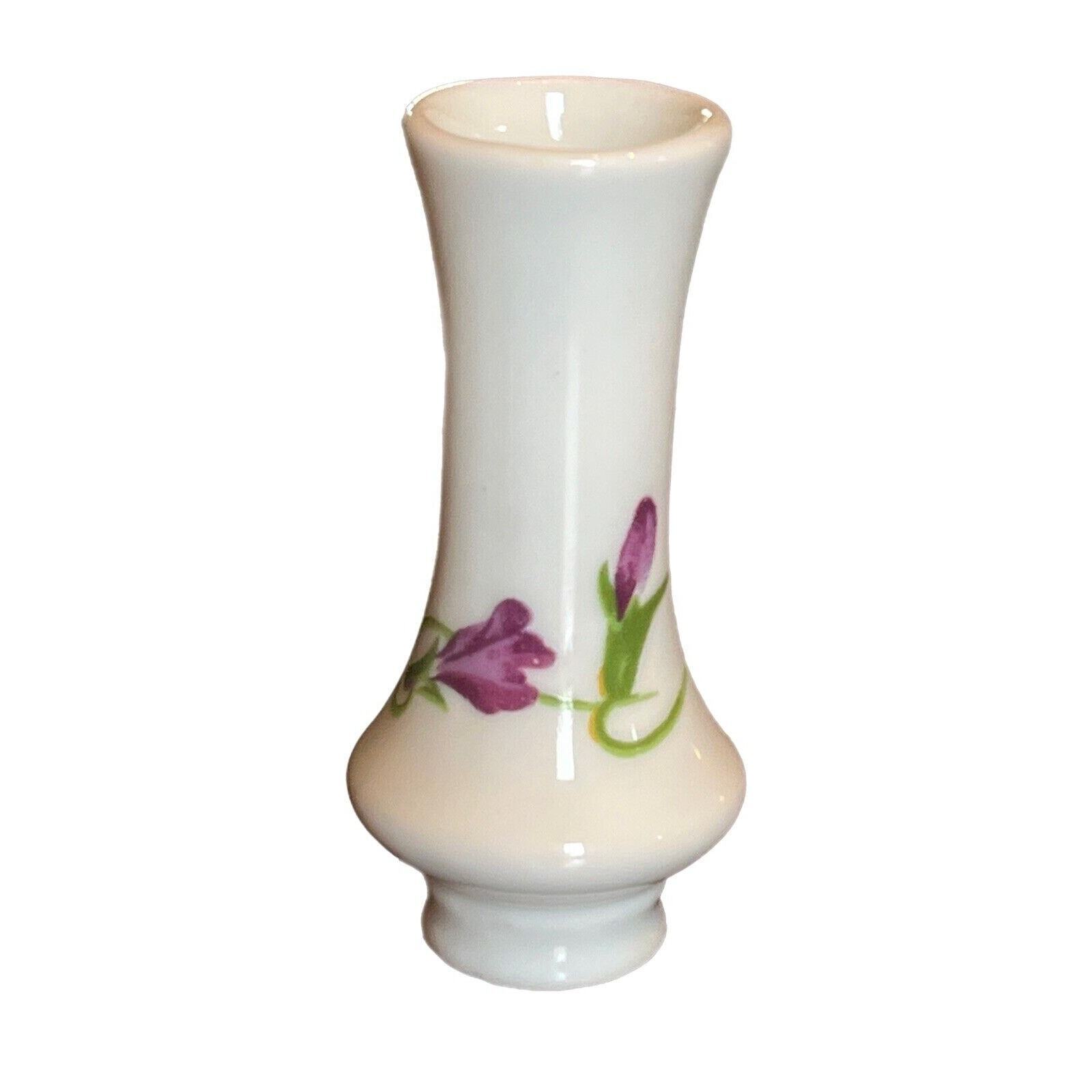 Vintage MCM Mid Century Mini Miniature Purple Lily Bud Vases Porcelain 2.5” See