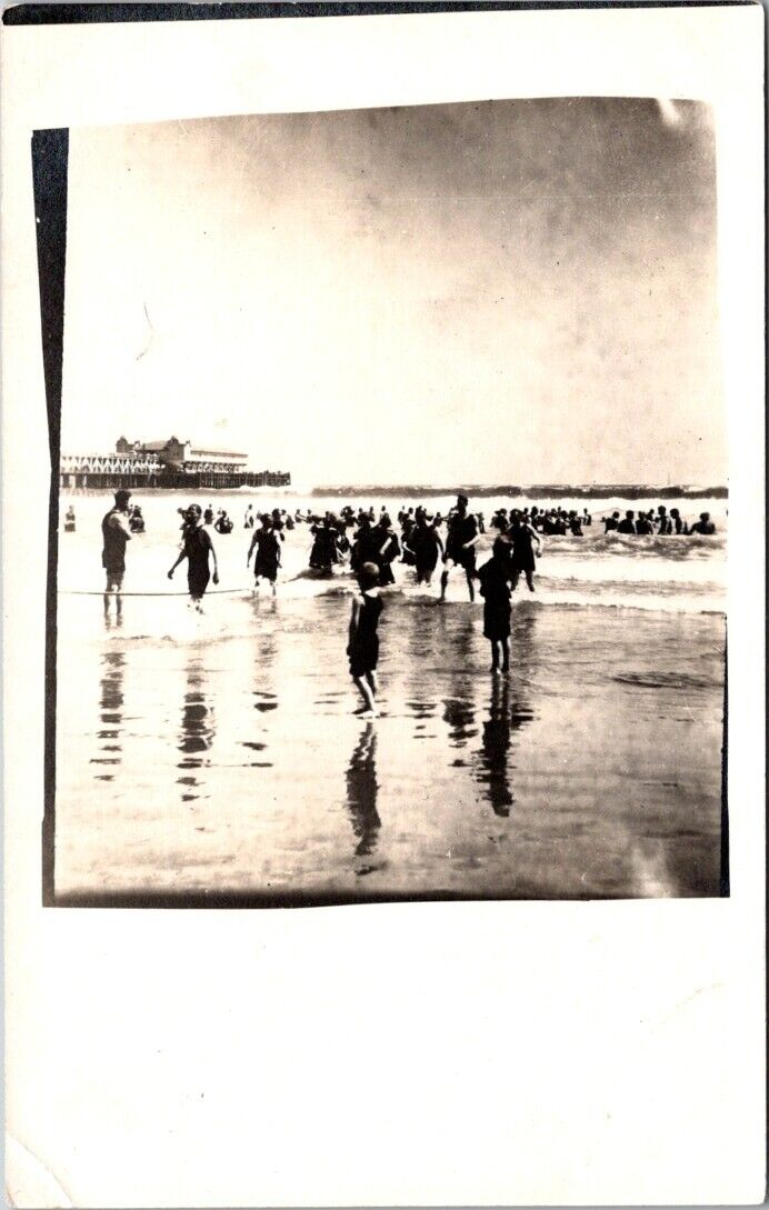 RPPC Crowd Having Fun In Surf At Ocean Bathing Suit 1904-1918 photo postcard HQ2