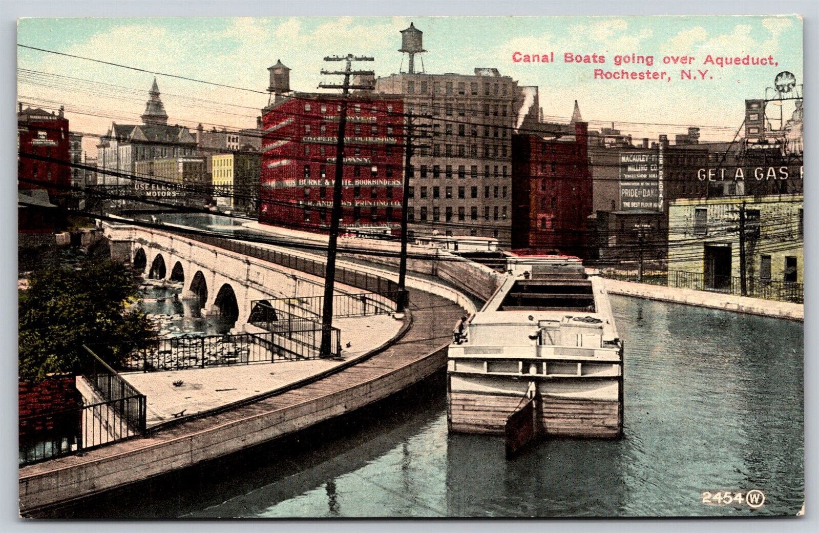 Postcard Canal Boats going over Aqueduct, Rochester NY U145