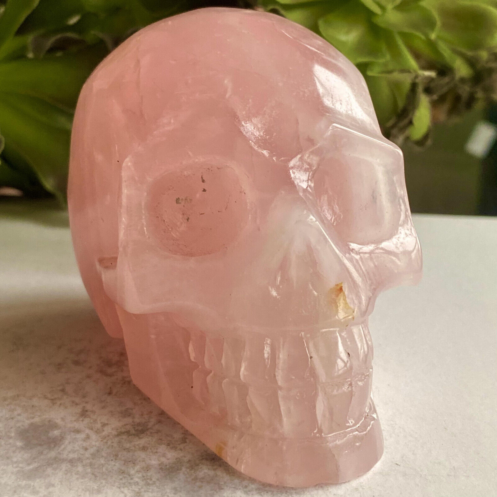 1.7lb Natural pink Rose Quartz hand carved crystal Skull reiki Healing