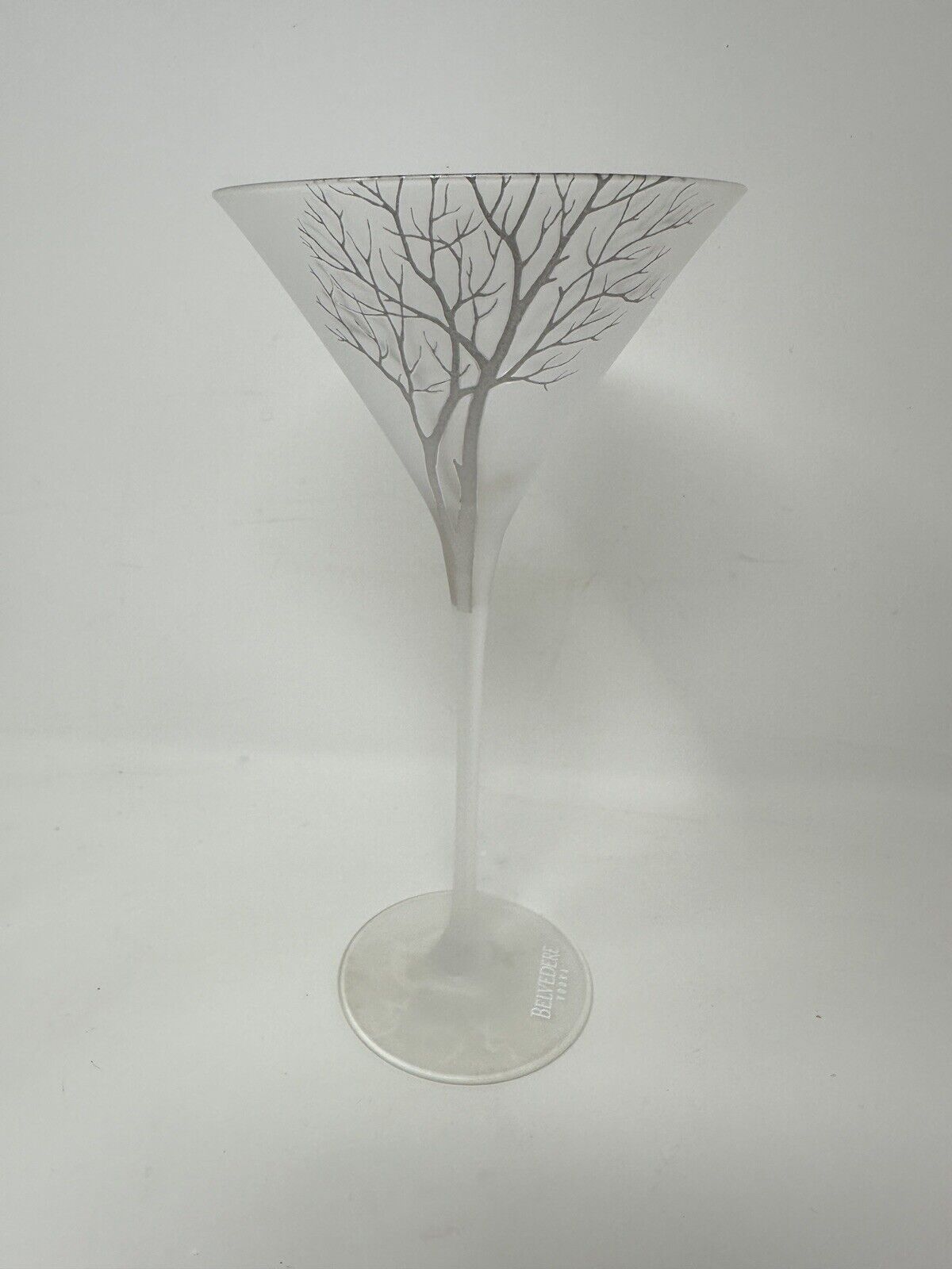 Belvedere Vodka Long Stem Cold Activated Frosted Tree Martini Glass 9”