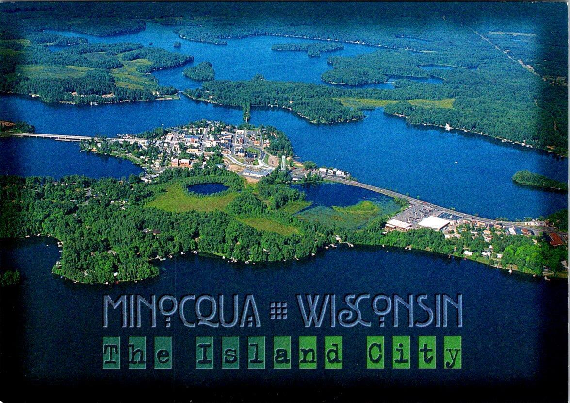 Minocqua, WI Wisconsin  THE ISLAND CITY  Bird's Eye~Aerial View  4X6 Postcard