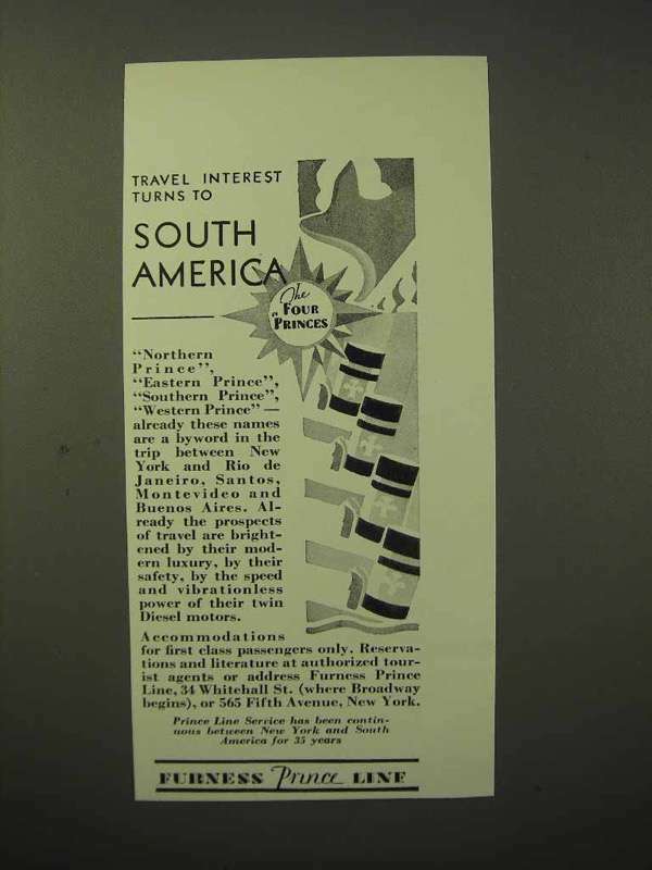 1929 Furness Prince Line Cruise Ad - Travel South America