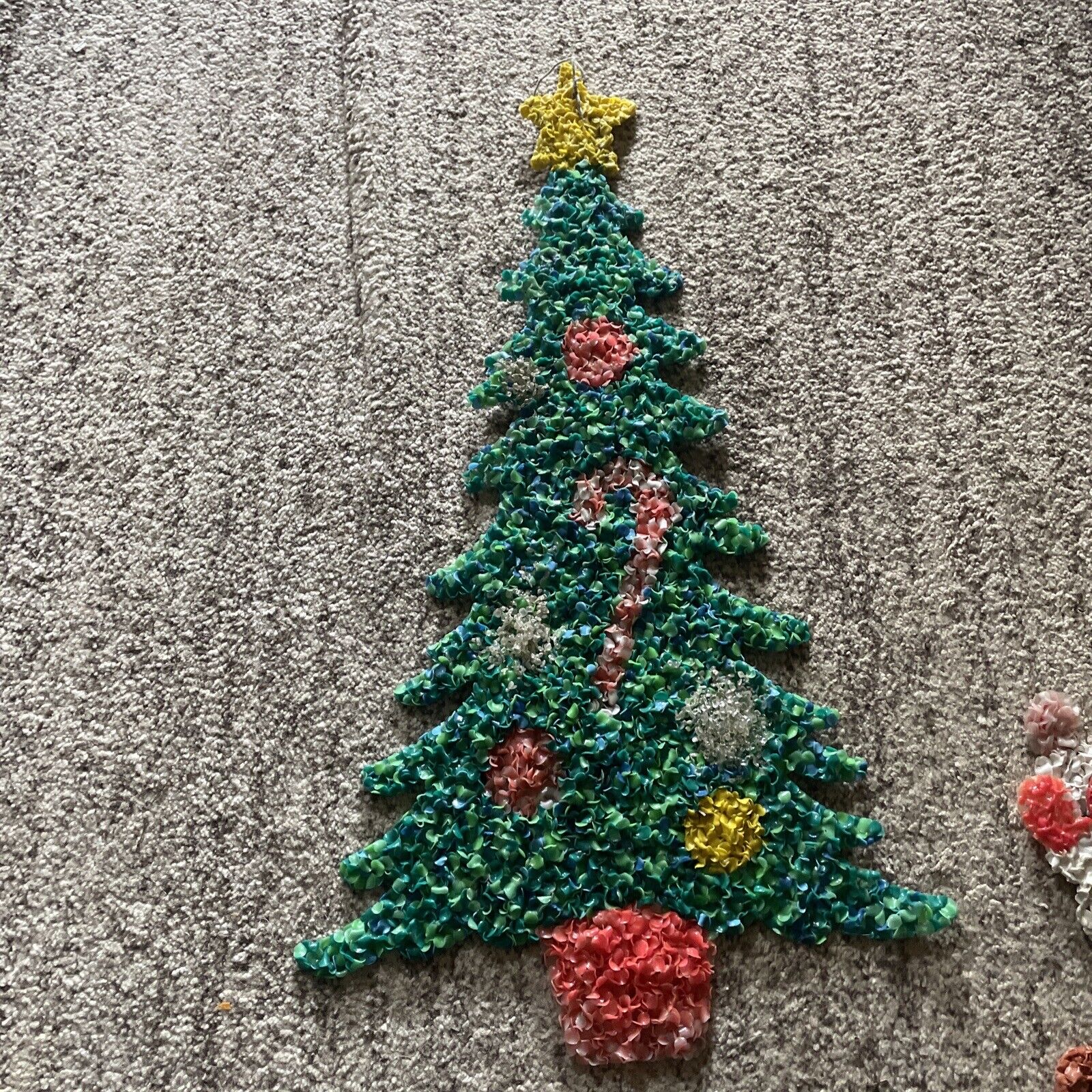 Vintage Melted Plastic Popcorn Christmas Tree 2ft Hanging Home Decor Xmas Retro