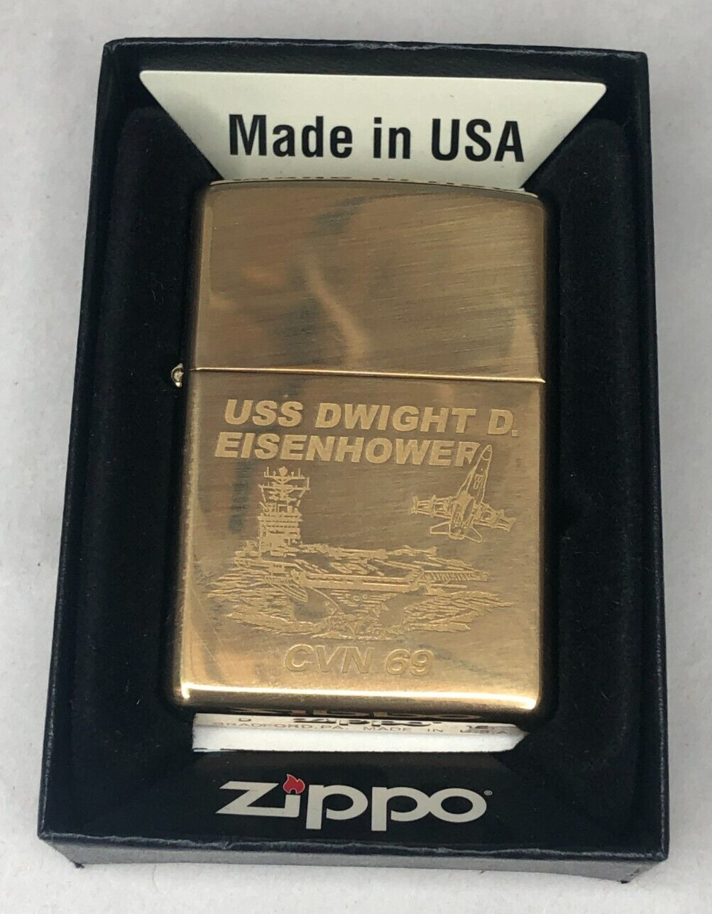 USS Dwight D. Eisenhower Zippo CVN-69 Carrier Zippo Polished Brass 2012 Sealed