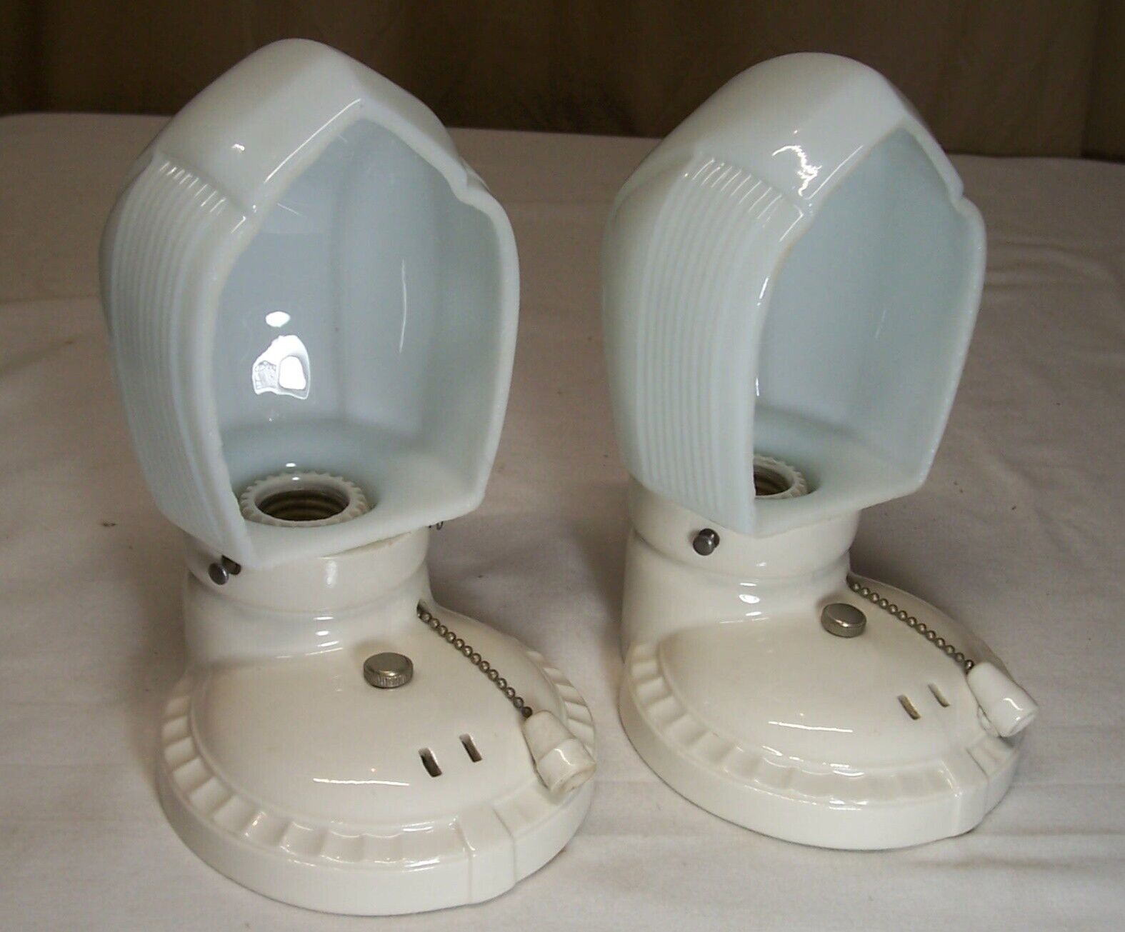 Antique Porcelain Sconce Pair Vtg Ceramic Light Fixture Art Rewired USA #C53