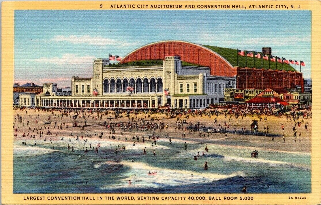 Atlantic City New Jersey NJ Auditorium Convention Hall Postcard Vintage UNP