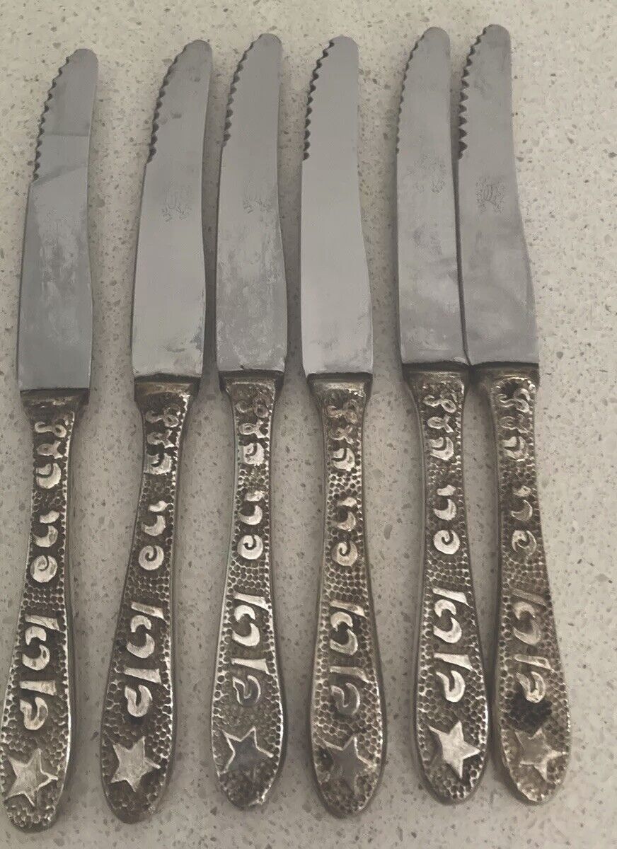 Bezalel Fruit Knives Silver Made In Israel Vintage In Original Satin Box 1960’s