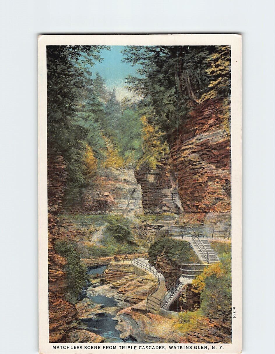Postcard Matchless Scene from Triple Cascades Watkins Glen New York USA