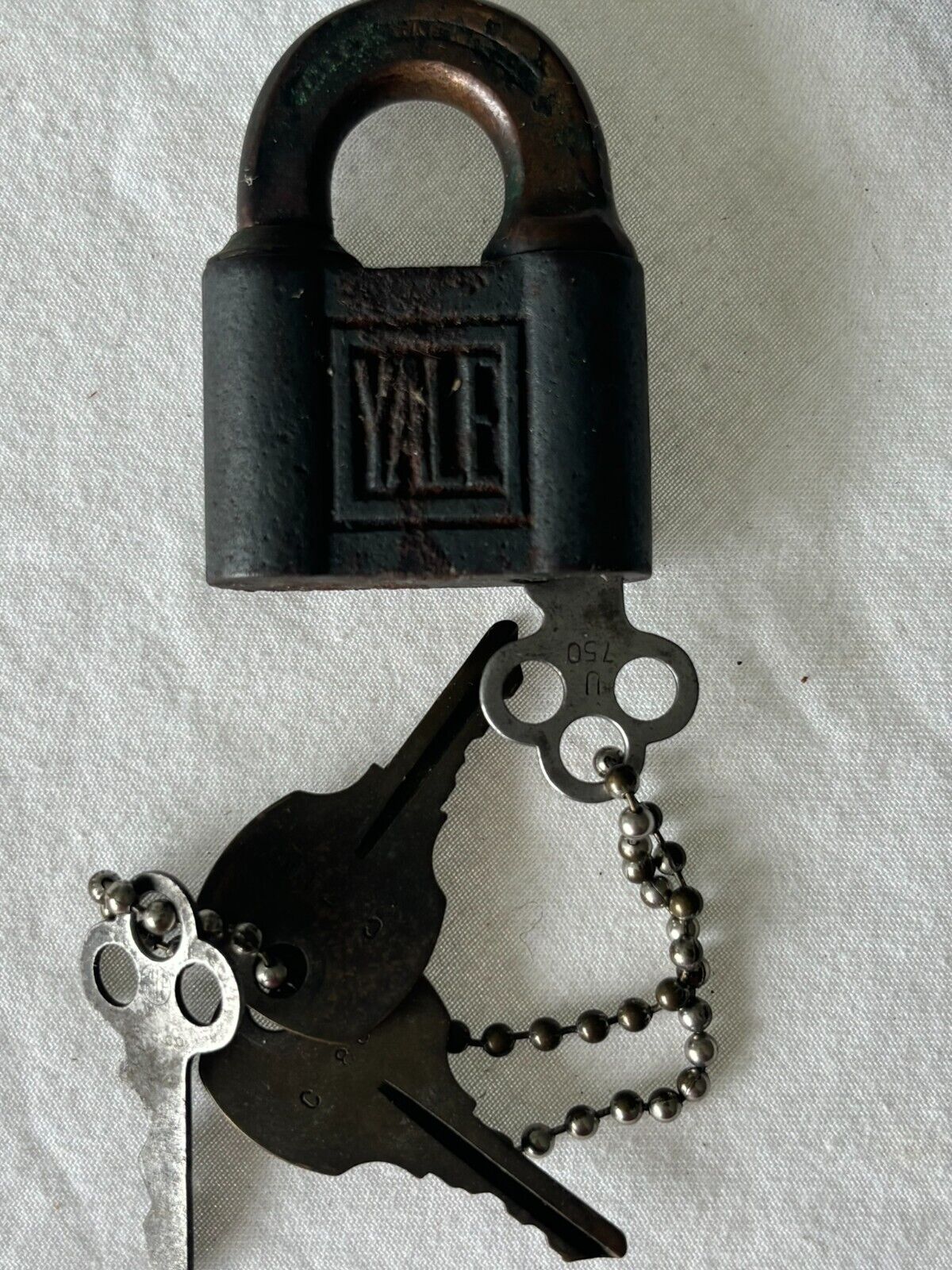 Vintage YALE Padlock Embossed Brass Lock with Key - does not open