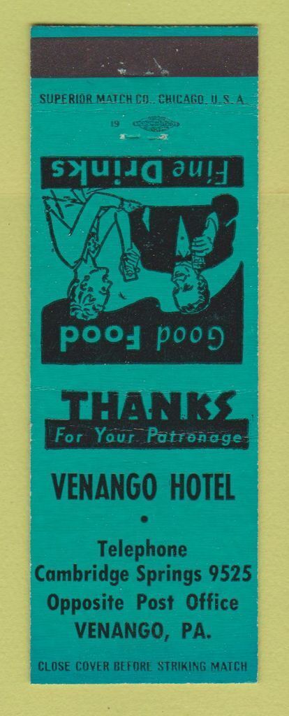 Matchbook Cover - Venango Hotel PA
