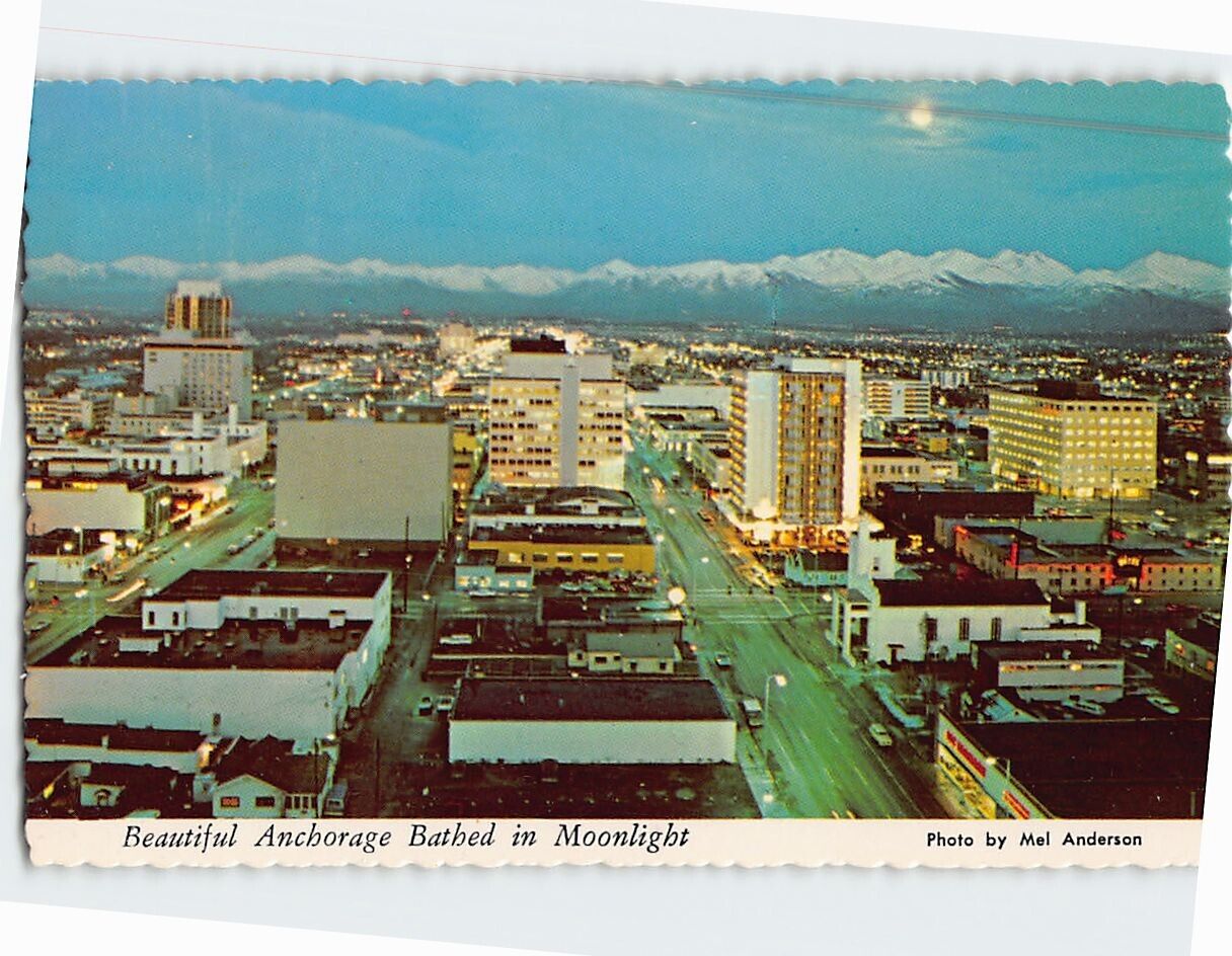Postcard Beautiful Anchorage Bathed in Moonlight Anchorage Alaska USA