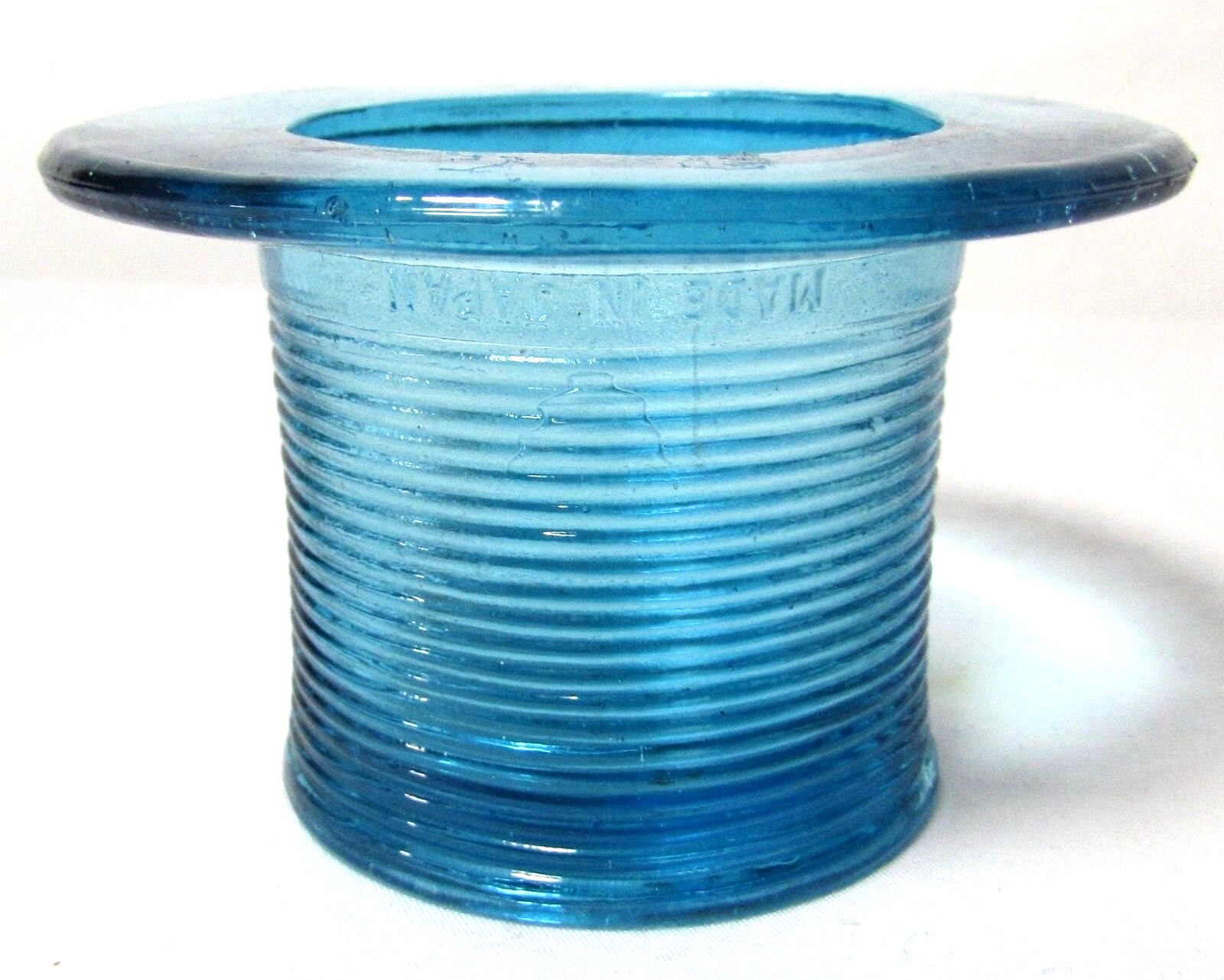 Vintage McKee Top Hat Toothpick Cigarette Holder Turquoise Blue Glass Ribbed