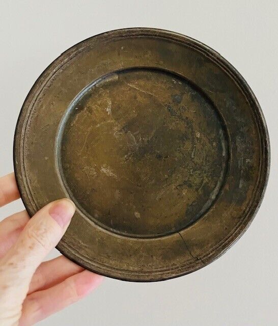Antique Vintage Silver plate shabby engraved FLF pewter brass chic dish