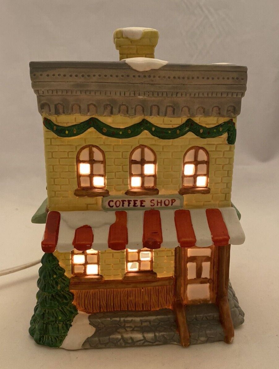 Holiday Expressions Dickens Collectables Porcelain Lighted House Coffee Shop Box