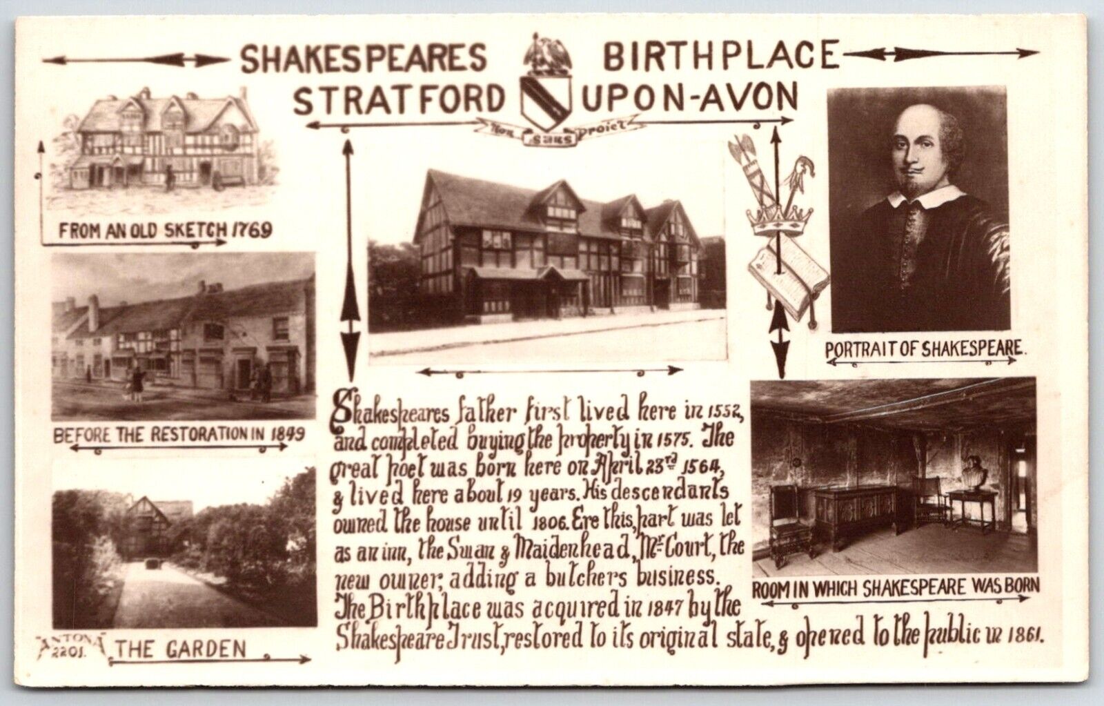 Shakespeare's Birthplace stratford upon avon RPPC postcard UNPOSTED