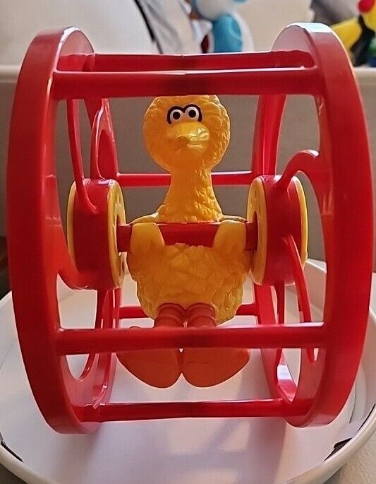 Vintage Sesame Street Red Rolling Wheel Big Bird Toddler Preschool Toy illco