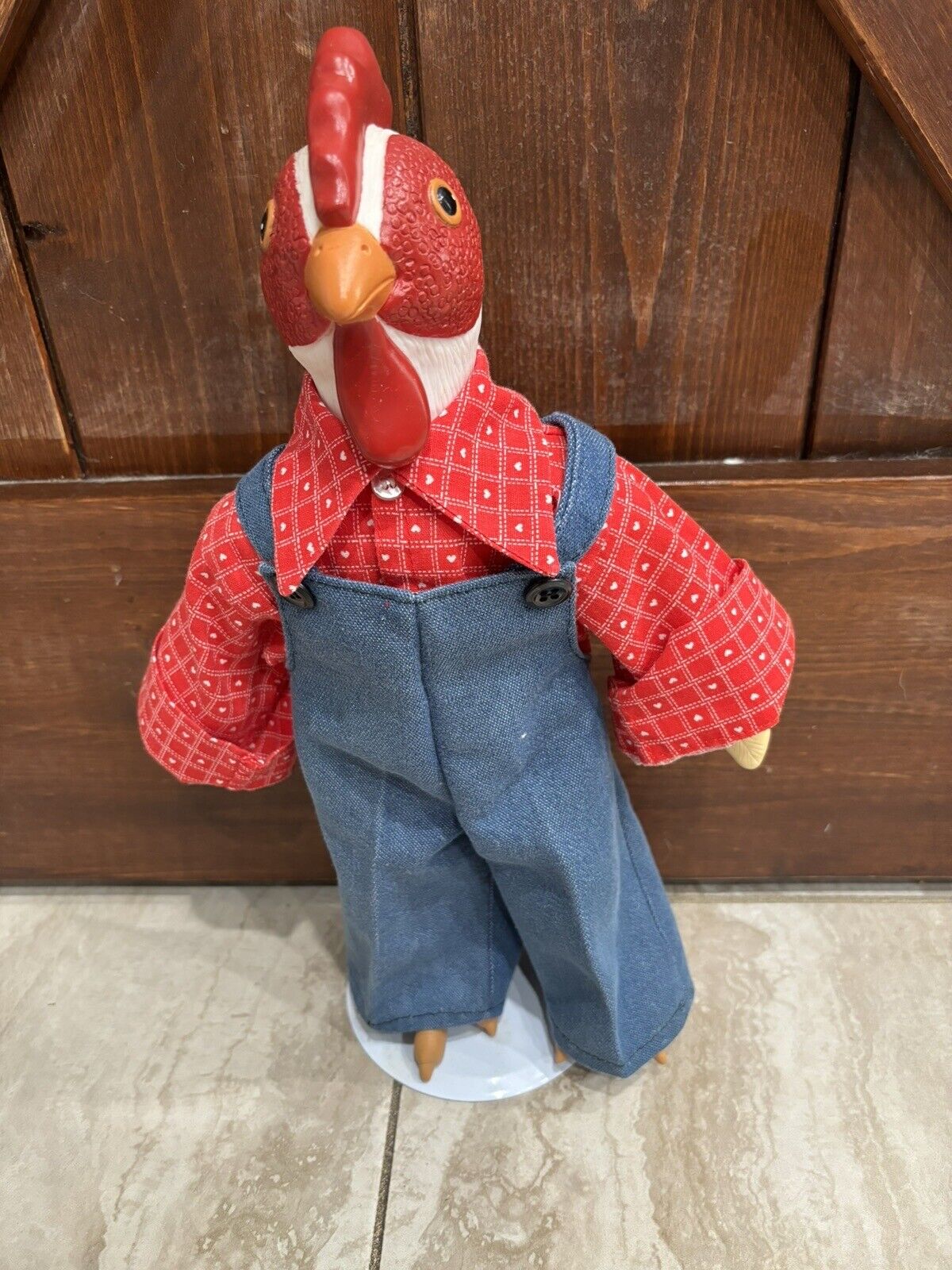 Vintage Wangs 1992 Chicken/rooster W/Stand W/ Home Made Clothes Plastic Head 14”