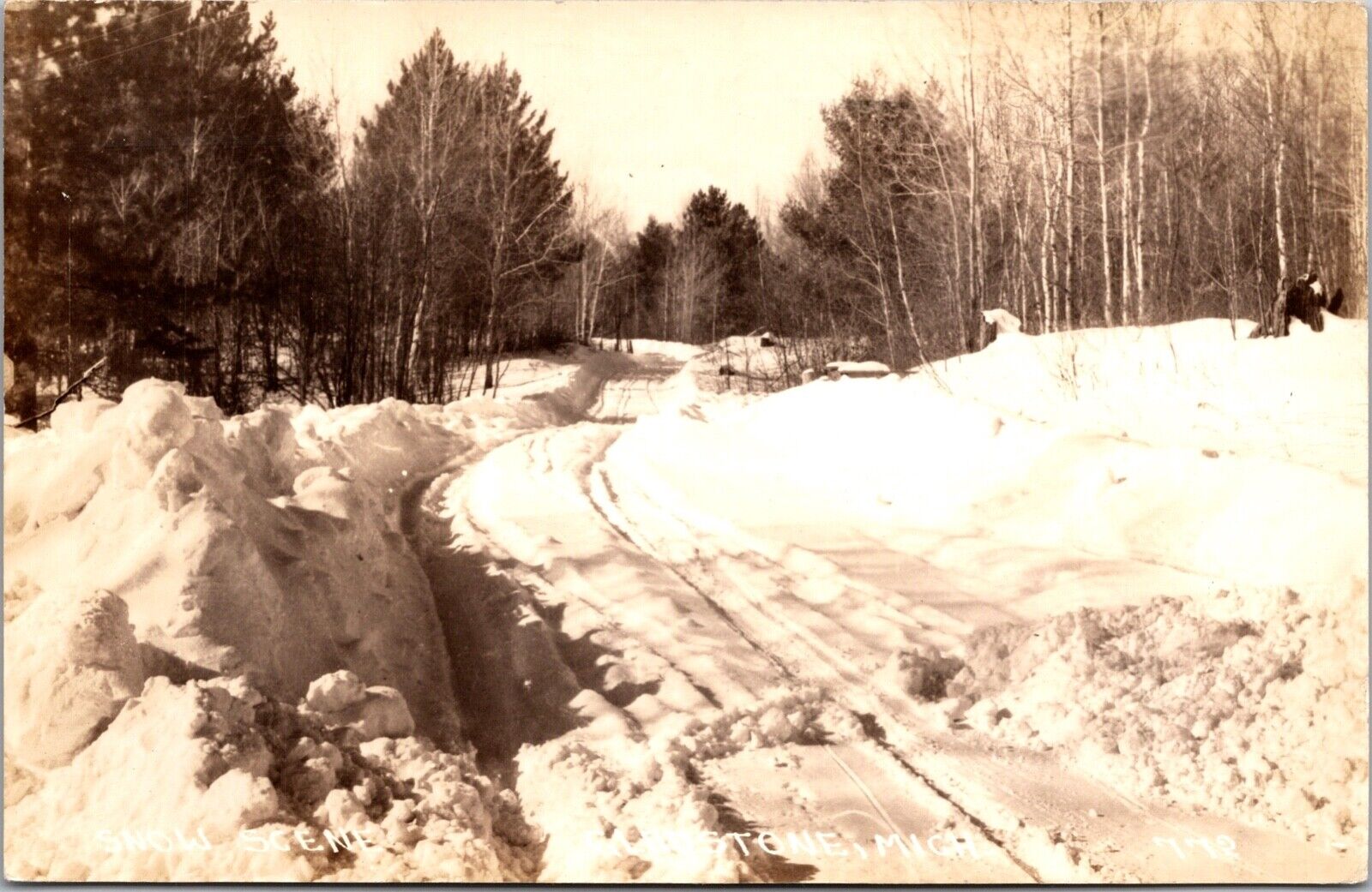 Real Photo Postcard Snow Covered Street Scene in Gladstone, Michigan~135917