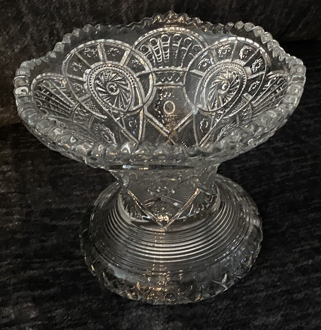 vintage Heavily cut Crystal glass candy dish or Fruit bowl Home Decor Pedestal