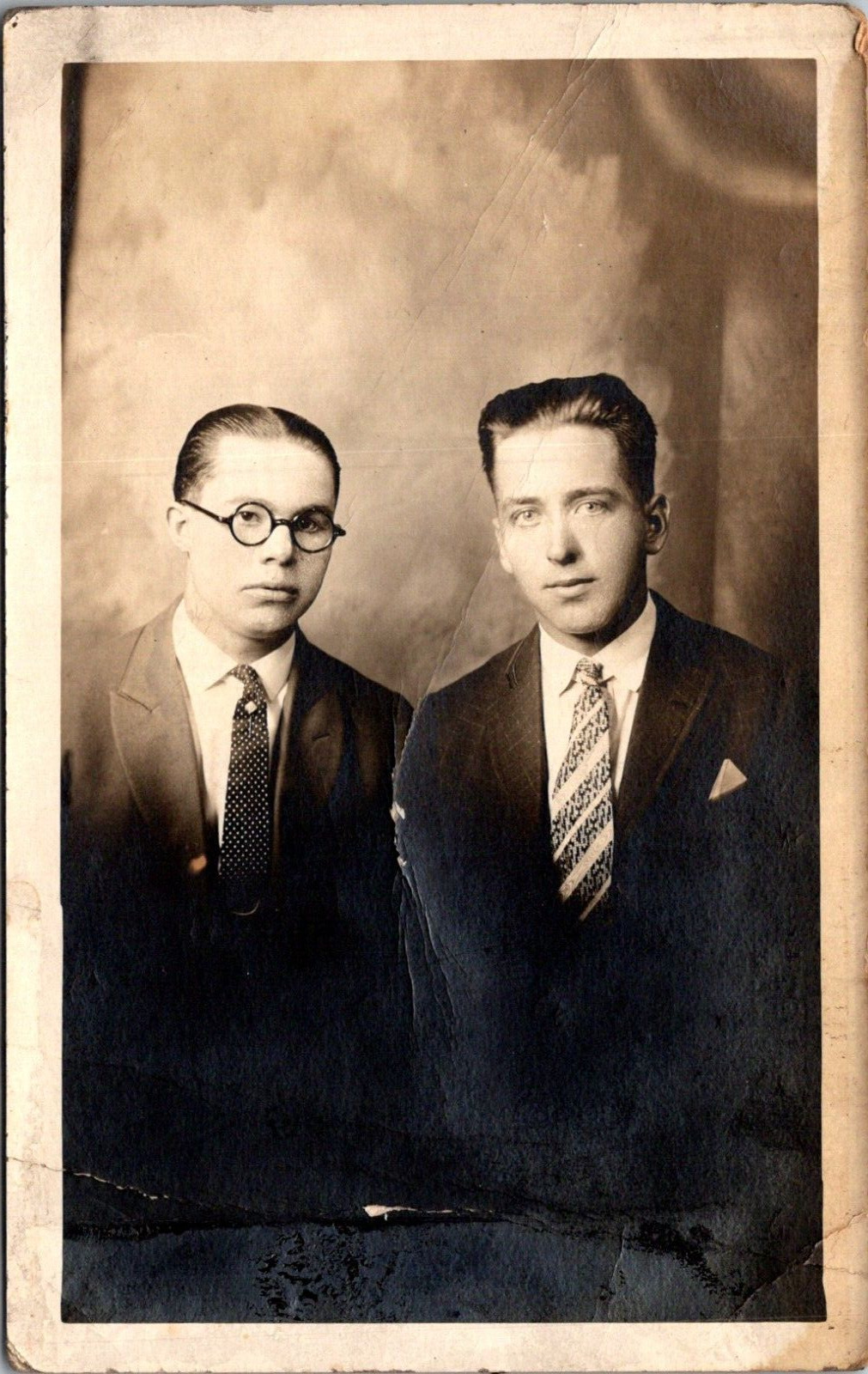 Antique BW RPPC Men Photo Akron OH Well Dressed Groomed Gay Interest Postcard
