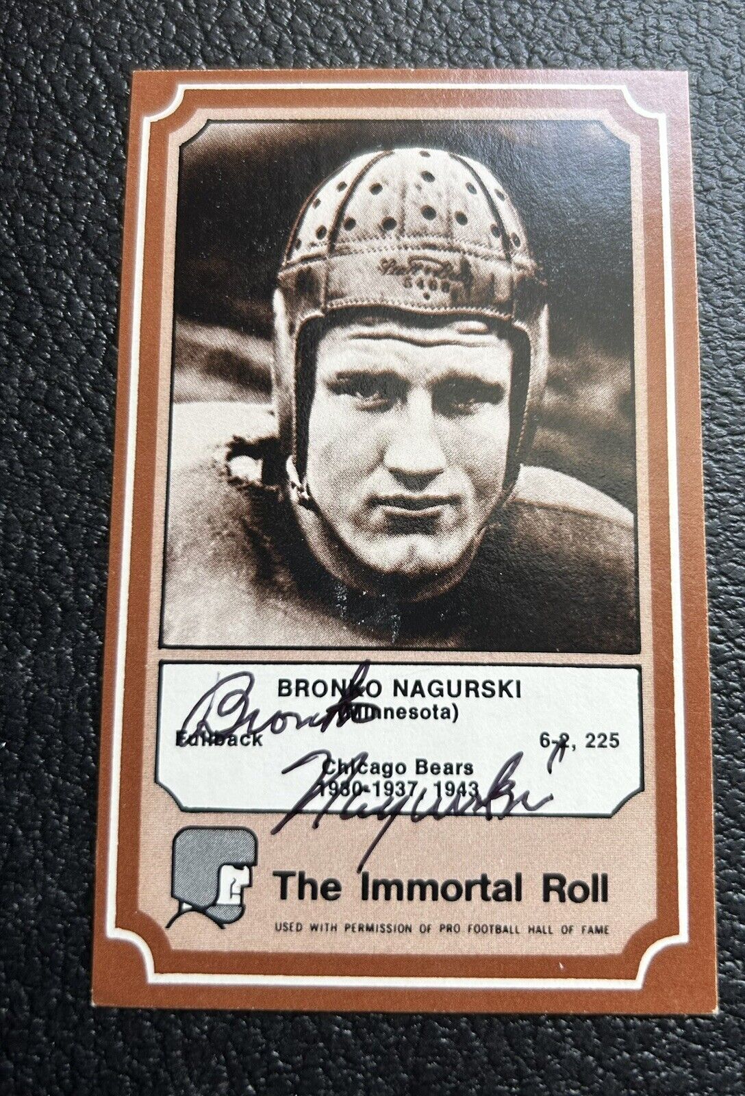 Bronko Nagurski Signed  Autographed 1975 Fleer The Immortal Roll Card  HOF Bears