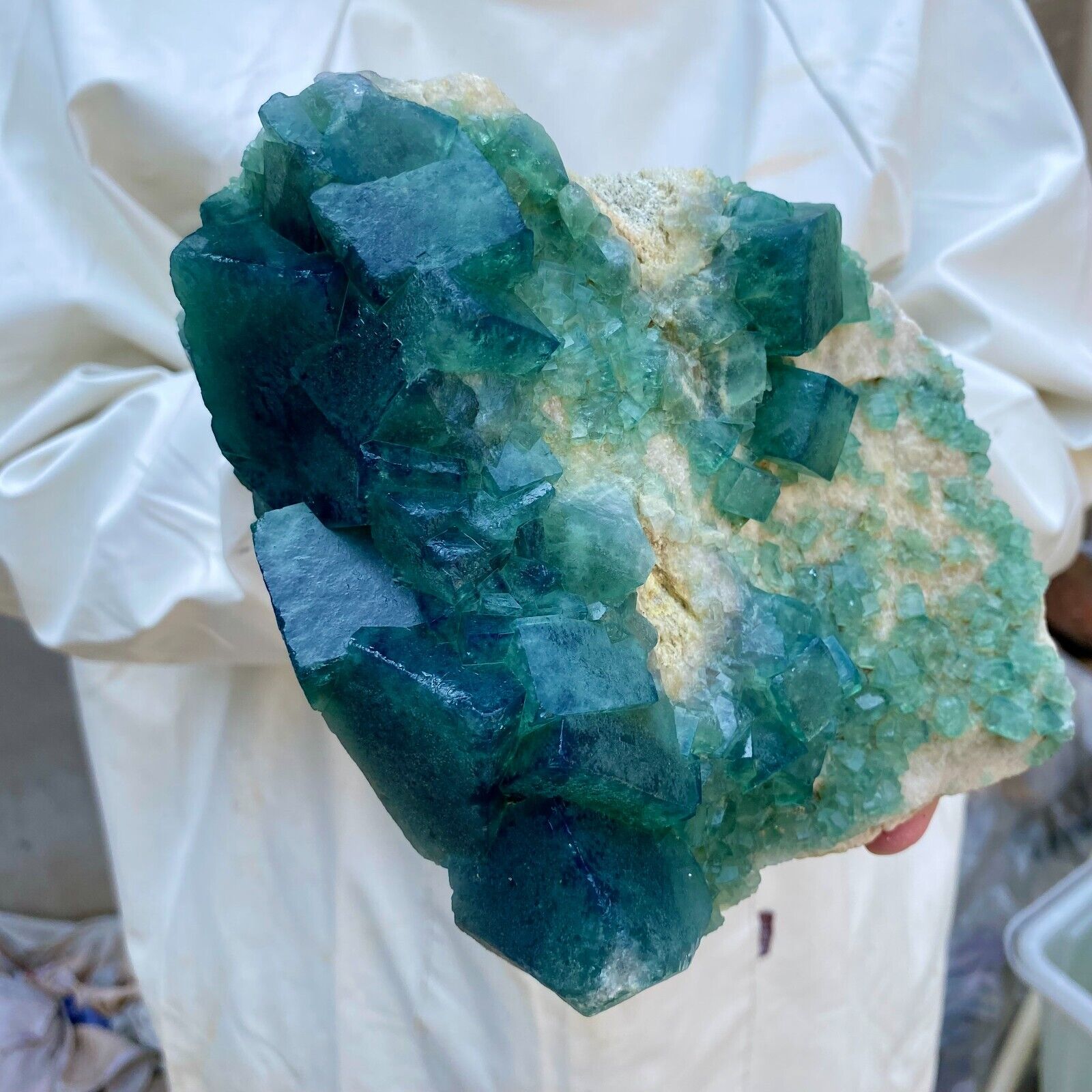6.4lb Large NATURAL Green Cube FLUORITE Quartz Crystal Cluster Mineral Specimen
