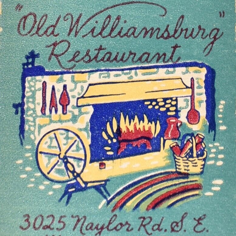 1940s Old Williamsburg Restaurant 3025 Naylor Road Washington DC Matchbook Cover