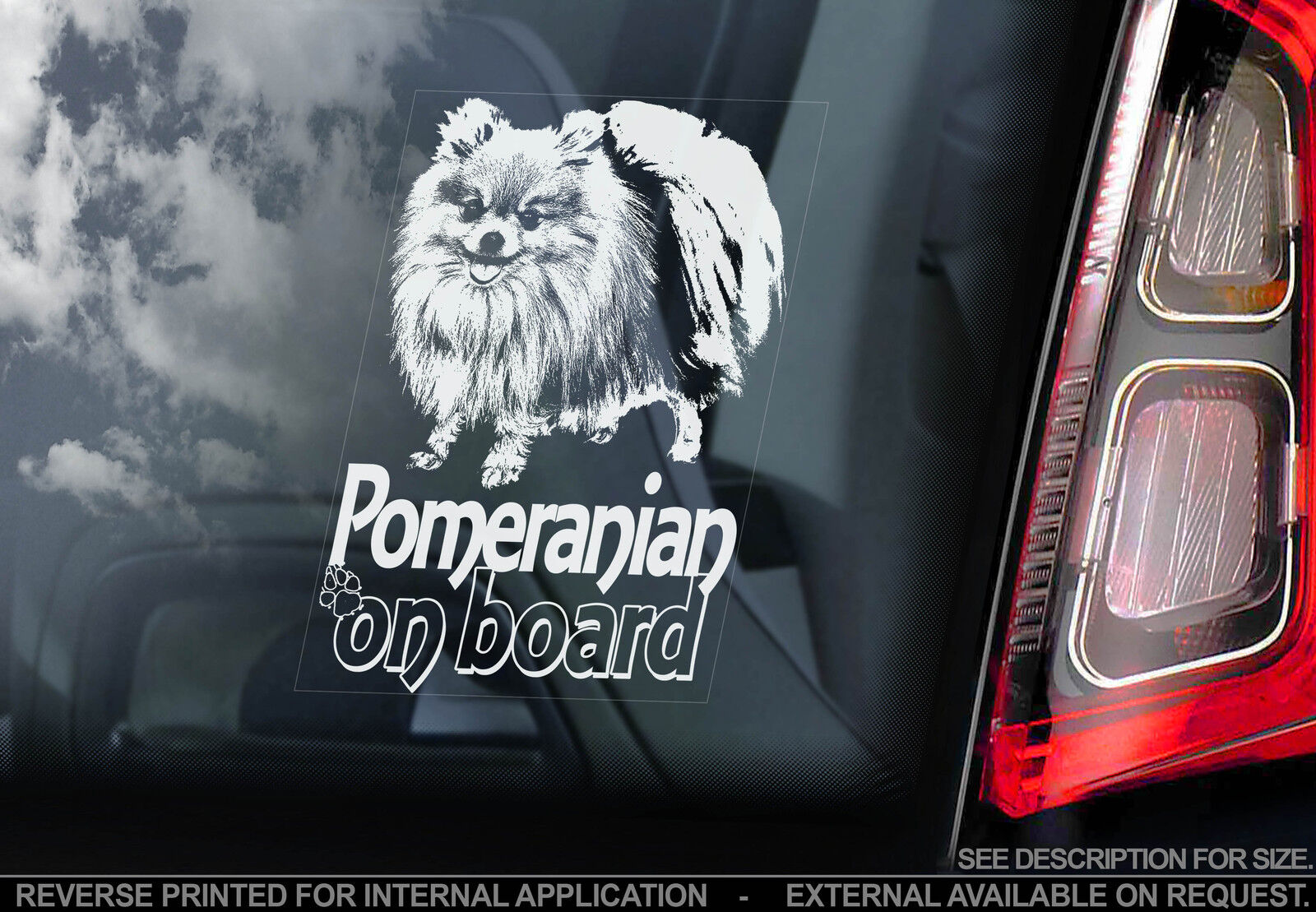 Pomeranian - Car Window Sticker - Zwergspitz Pom Dog on Board Sign Gift - TYP2