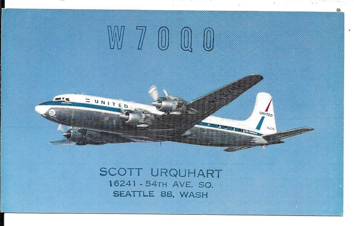 QSL  1960 Seattle WA United Airlines Issue radio card