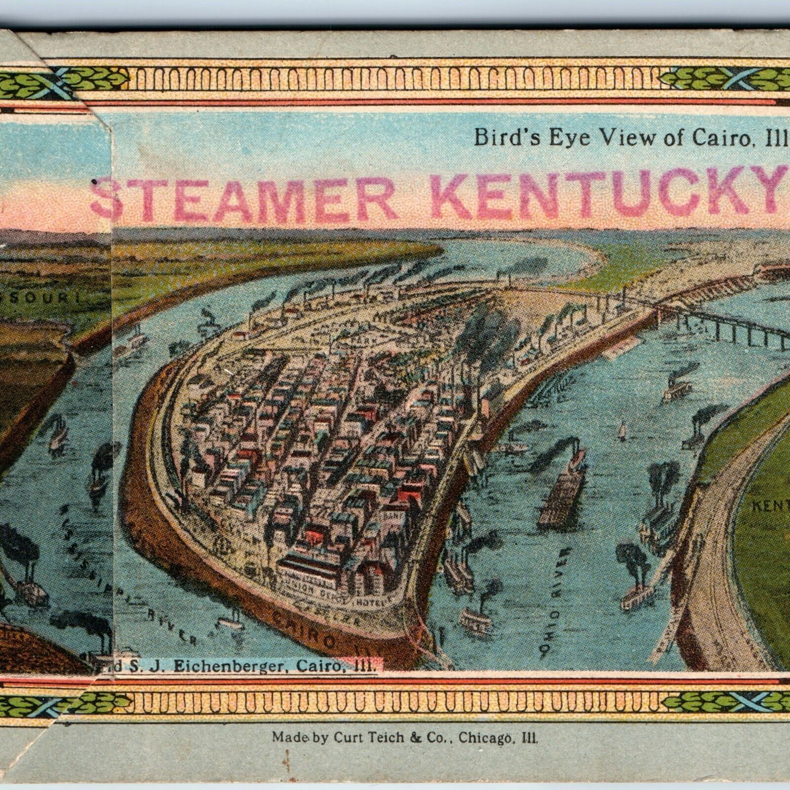 1920s Cairo IL PC Folder Steamer Kentucky St Louis & Tennessee River Packet A271