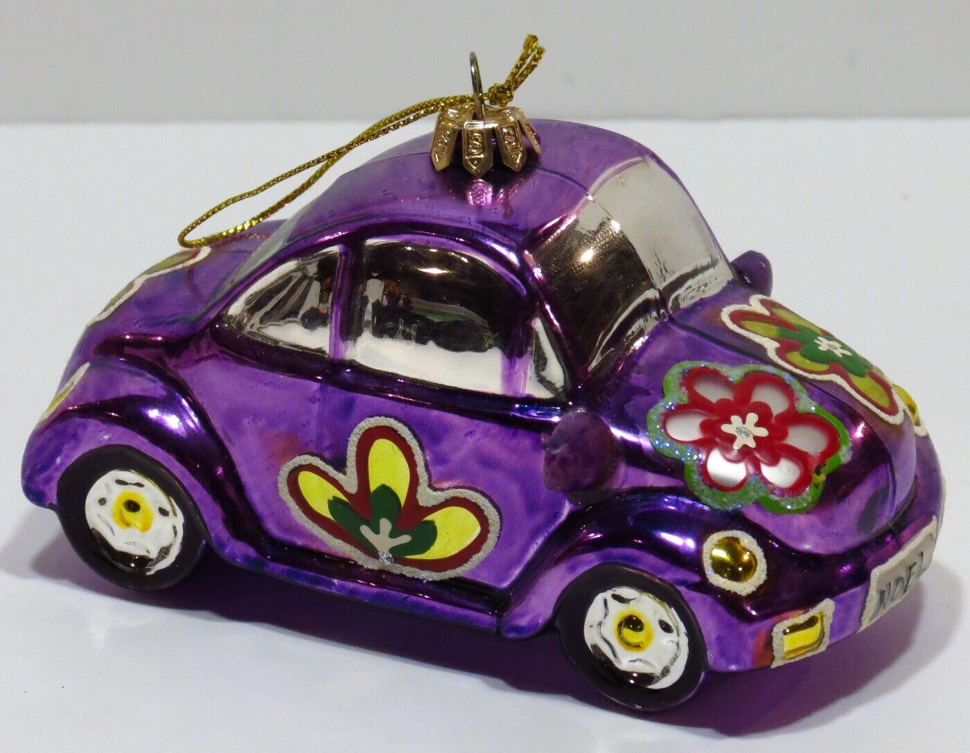 Glass Vintage Bug Beetle Purple Car Glitter Christmas Hanging Ornament Holiday