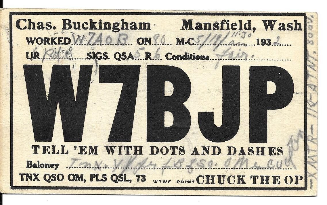 QSL 1932 Mansfield  Washington    radio card