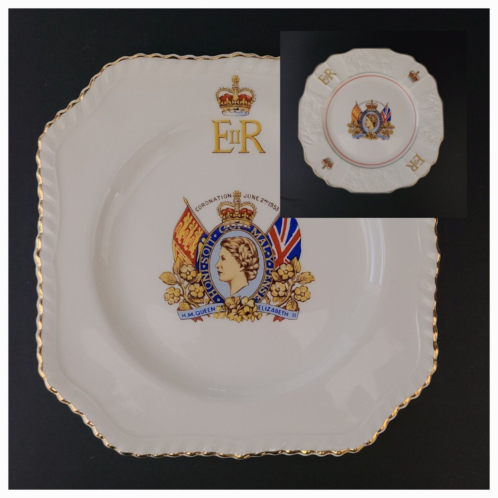 Vintage Queen Elizabeth II Coronation Plates 1953 Johnson Bros England Set Of 2