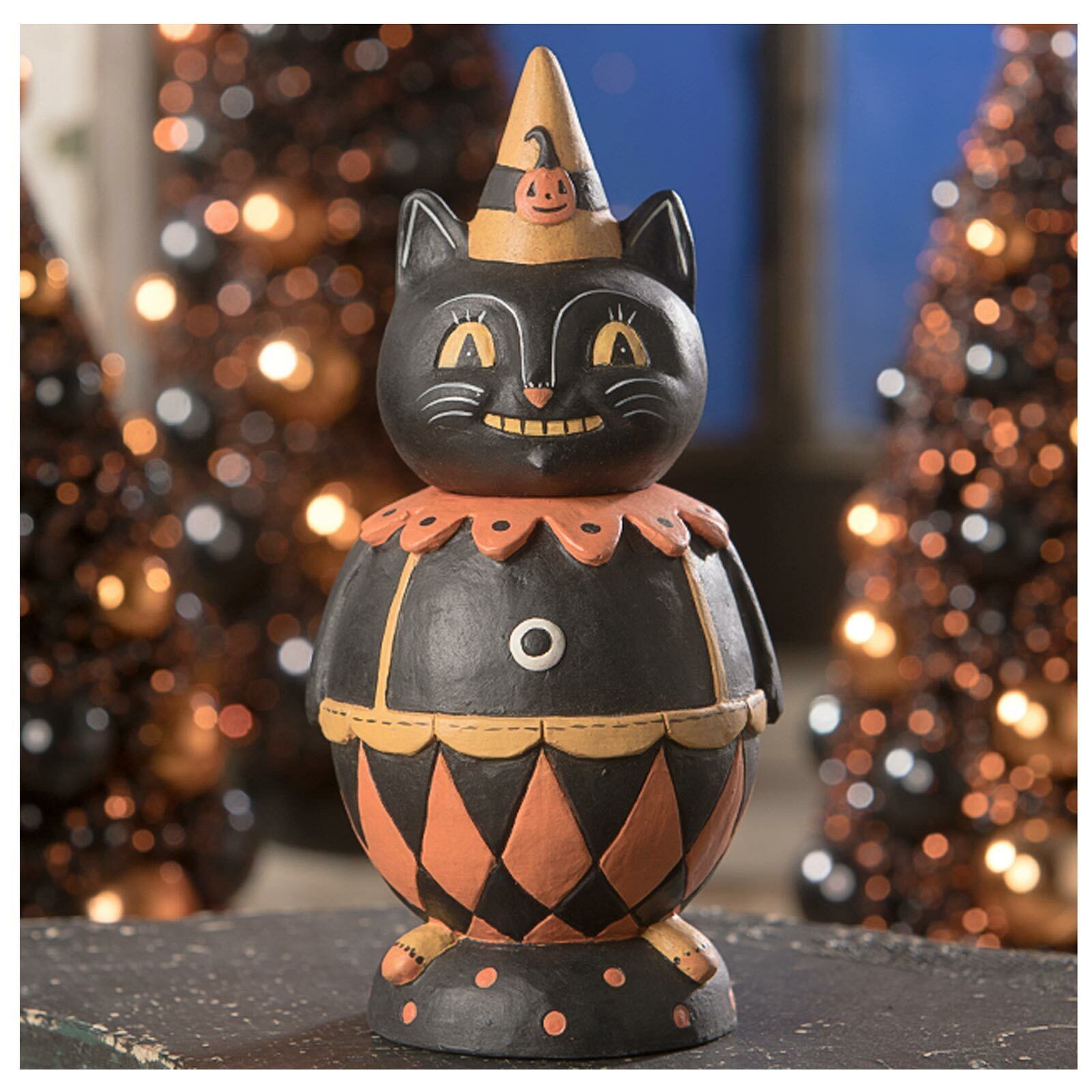 Bethany Lowe Johanna Parker Jester Jack Black Cat Jar Halloween Retro Vntg Decor