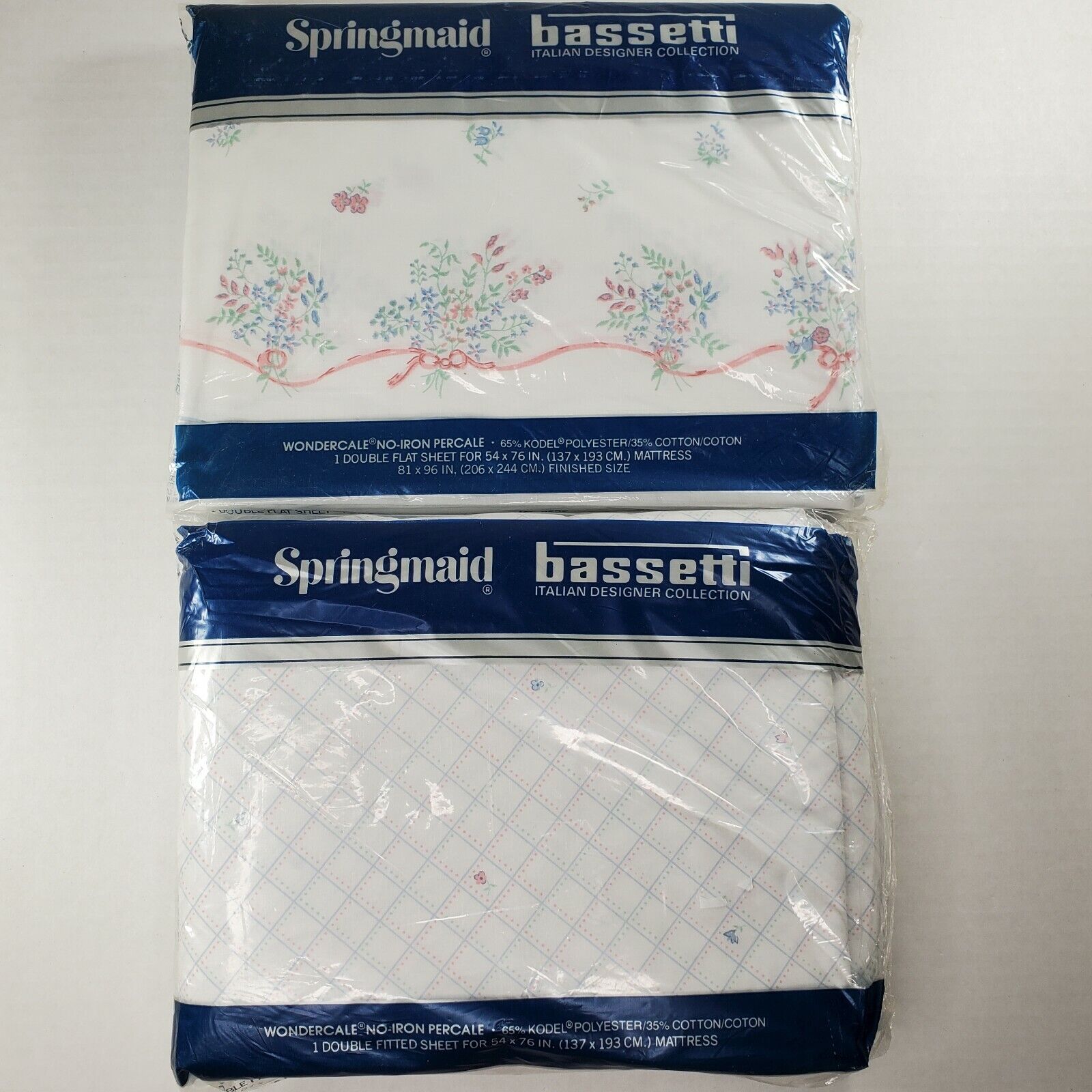 Springmaid Bassetti Toscana 2 Piece Double Sheet Set Vintage White NOS