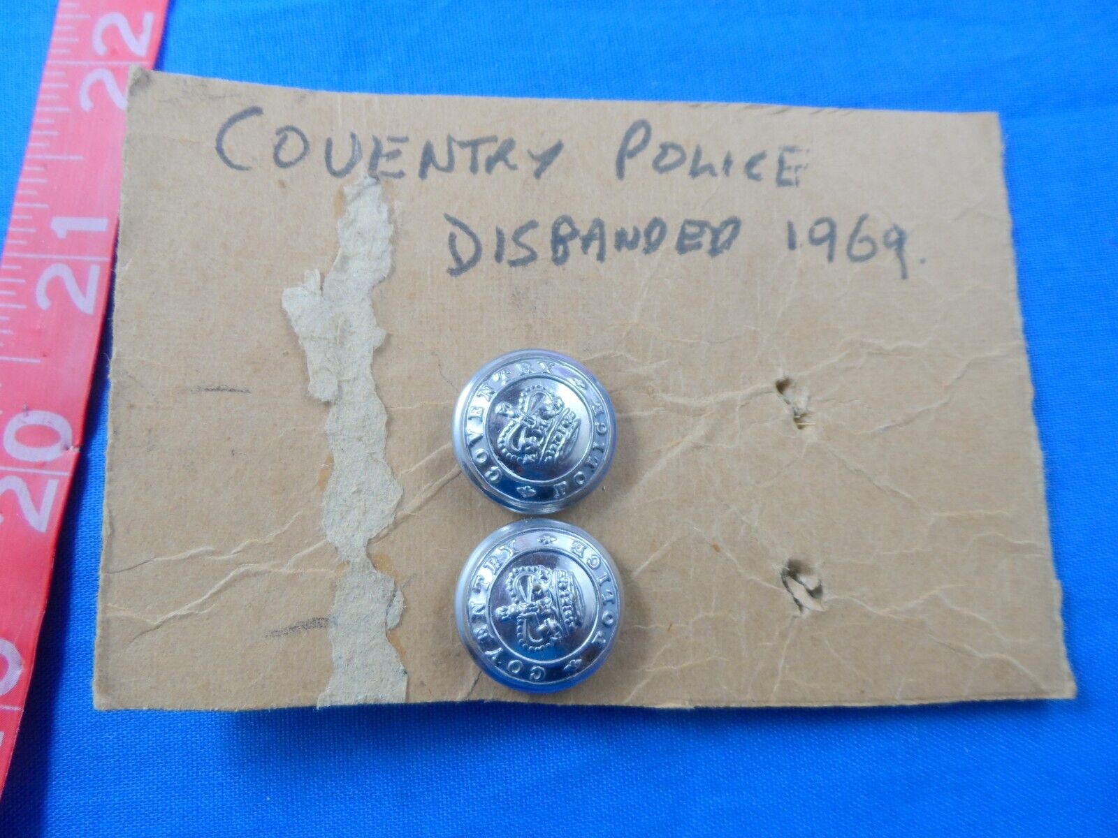 Police Coventry Warwickshire England Silvertone Vintage Button Lot of 2