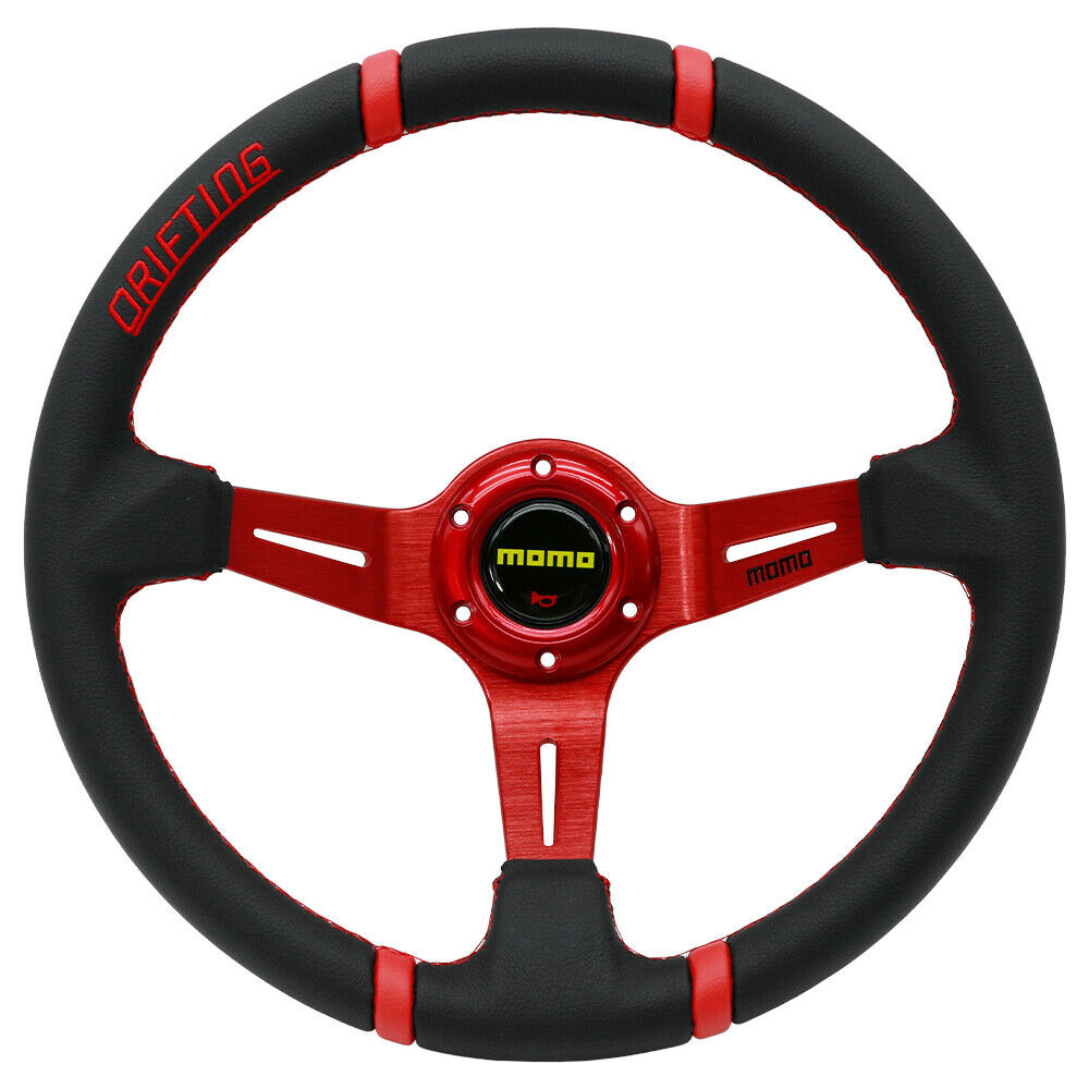momo 350mm/14'' Red Deep Dish PU Leather Racing Drift Sport Steering Wheel