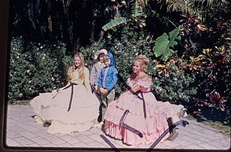 1971 Pretty Girls Wearing Hoop Victorian Type Dresses Great Photo Slide Vtg