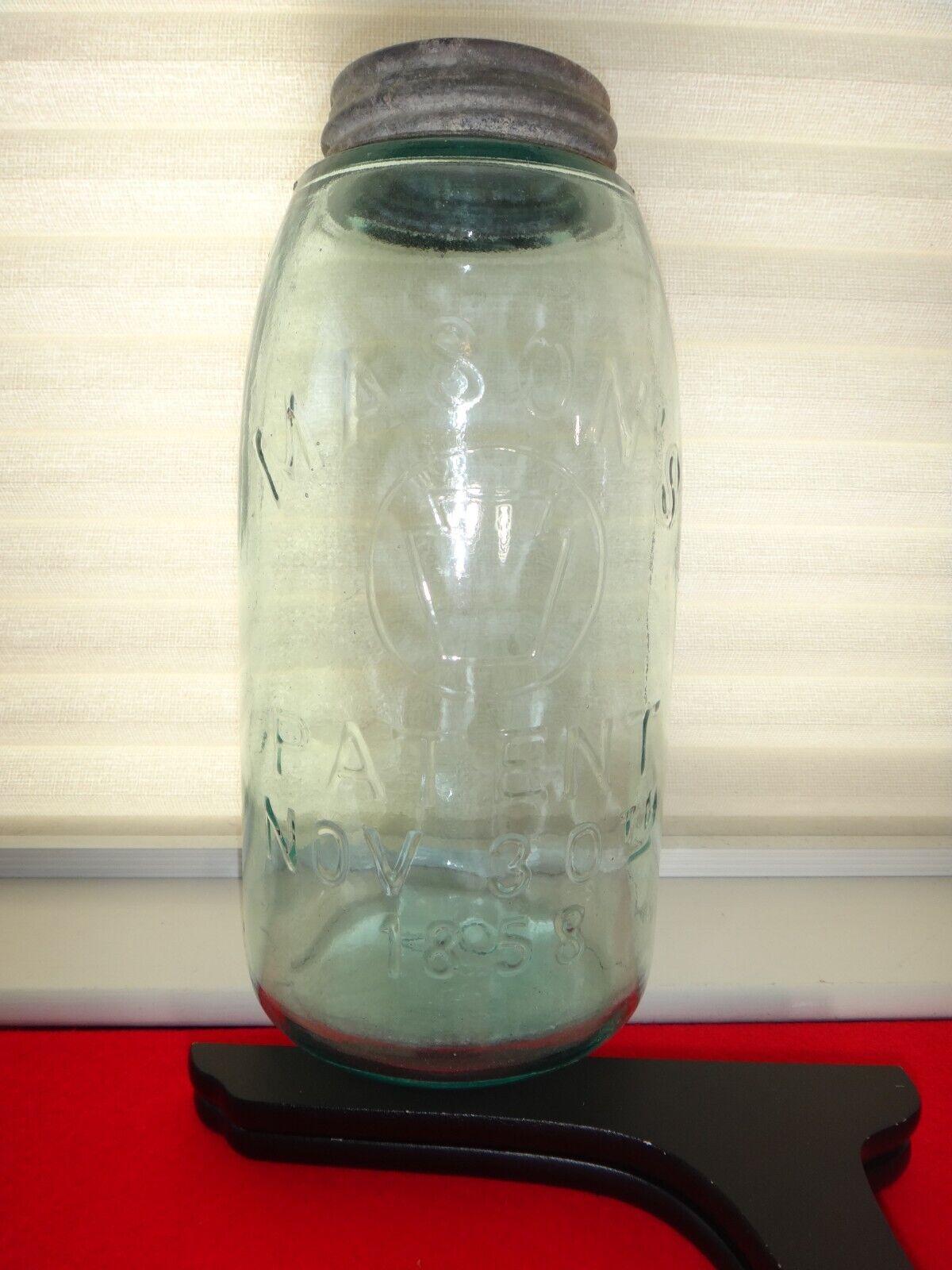 Antique MASON\'S NOV 30TH 1858 Aqua CANNING JAR with Zinc Lid
