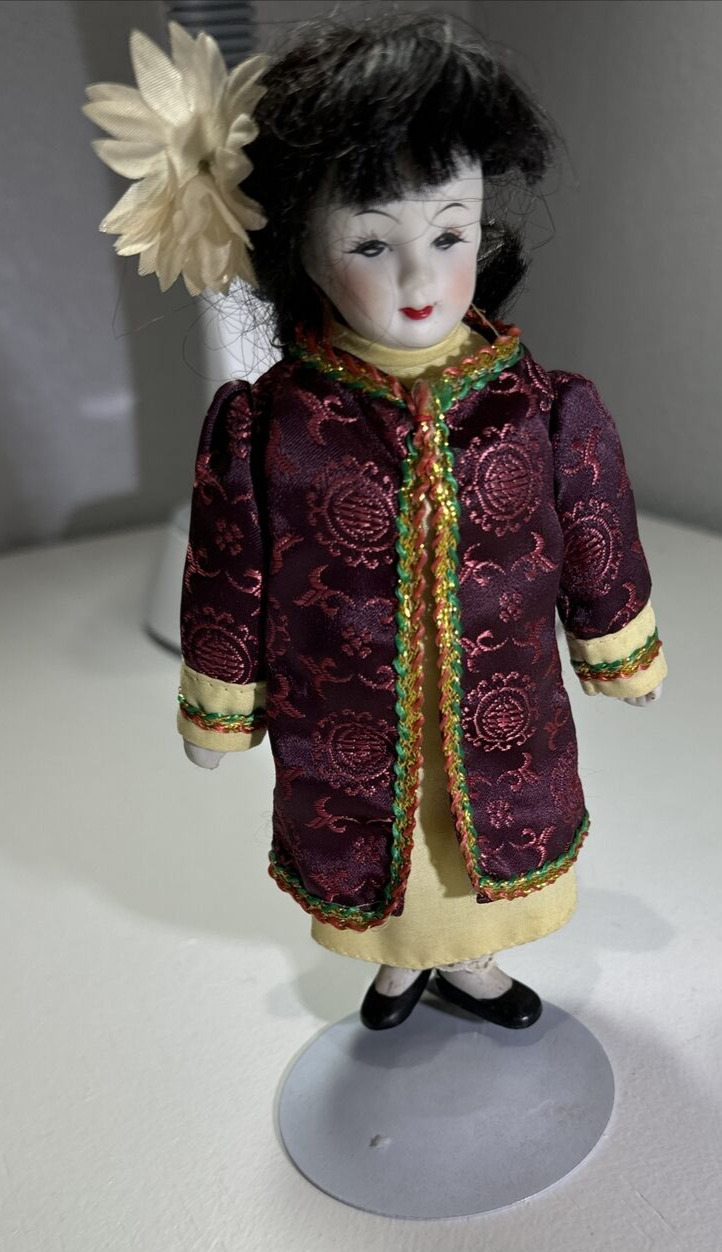 Vintage Chinese Doll Traditional Costume Porcelain Head, hand, feet 8.5\