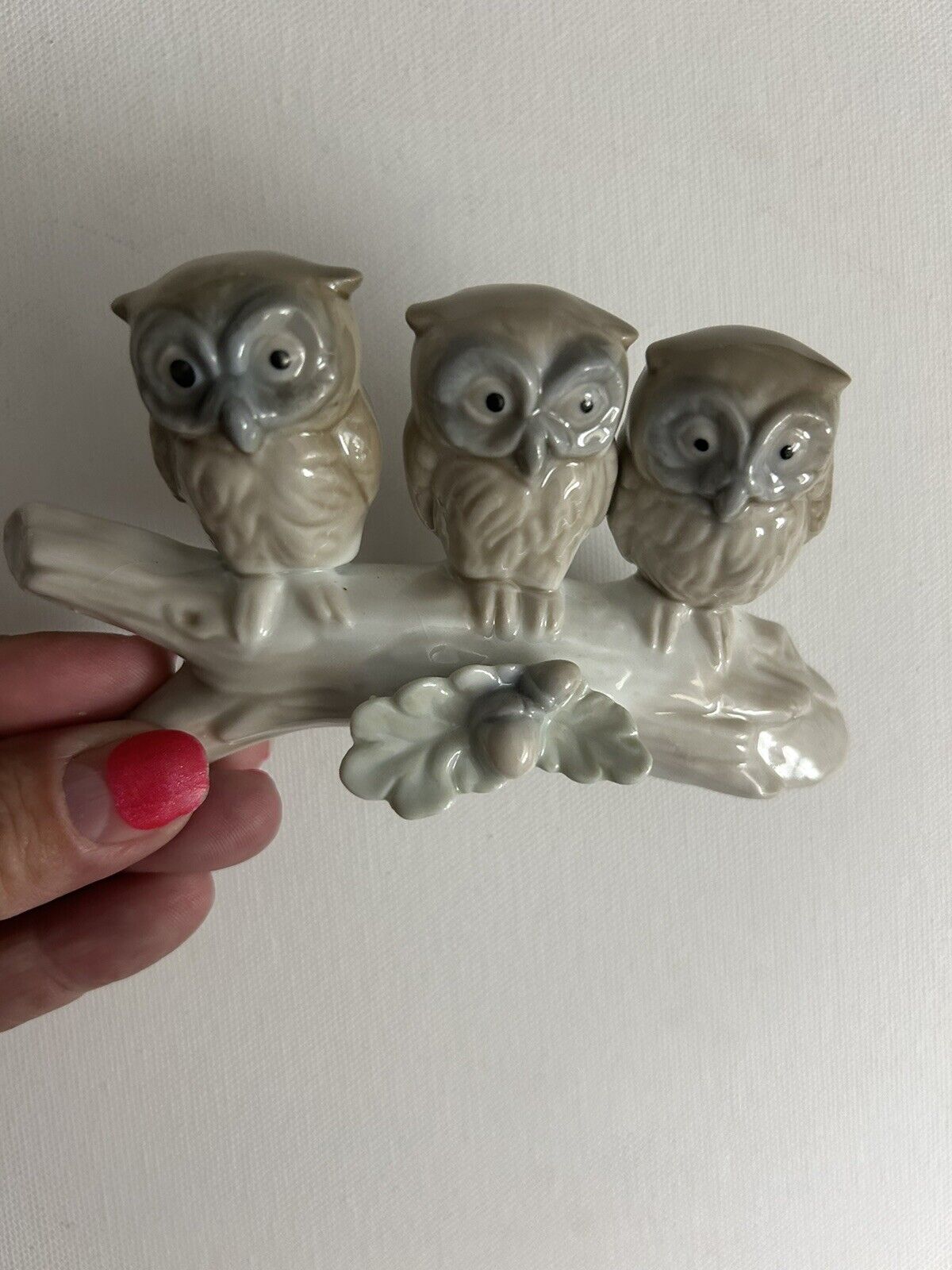 Otagiri Vintage Porcelain Owls Sitting on a Log Figurine Made In Japan