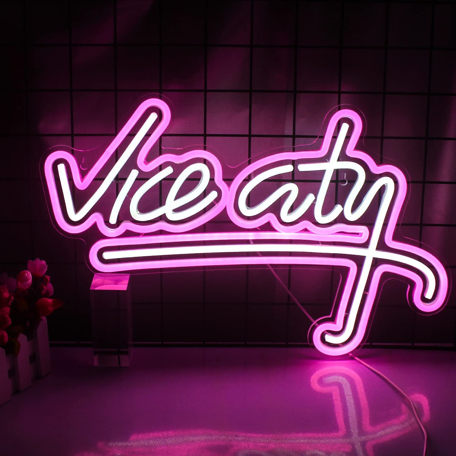 Vice City Neon Sign Pink Led Sign for Bedroom Wall Decor USB Powered Letter Neon