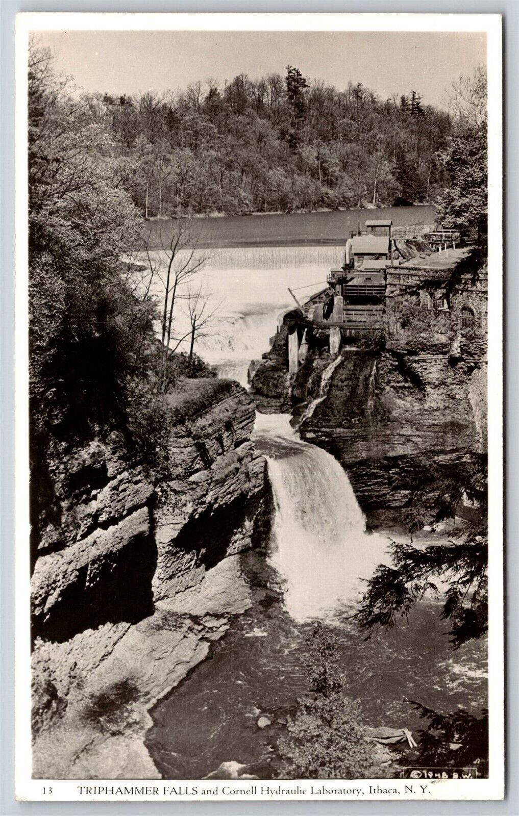 Postcard Triphammer Falls and Cornell Hydraulic Laboratory, Ithaca NY RPPC N148