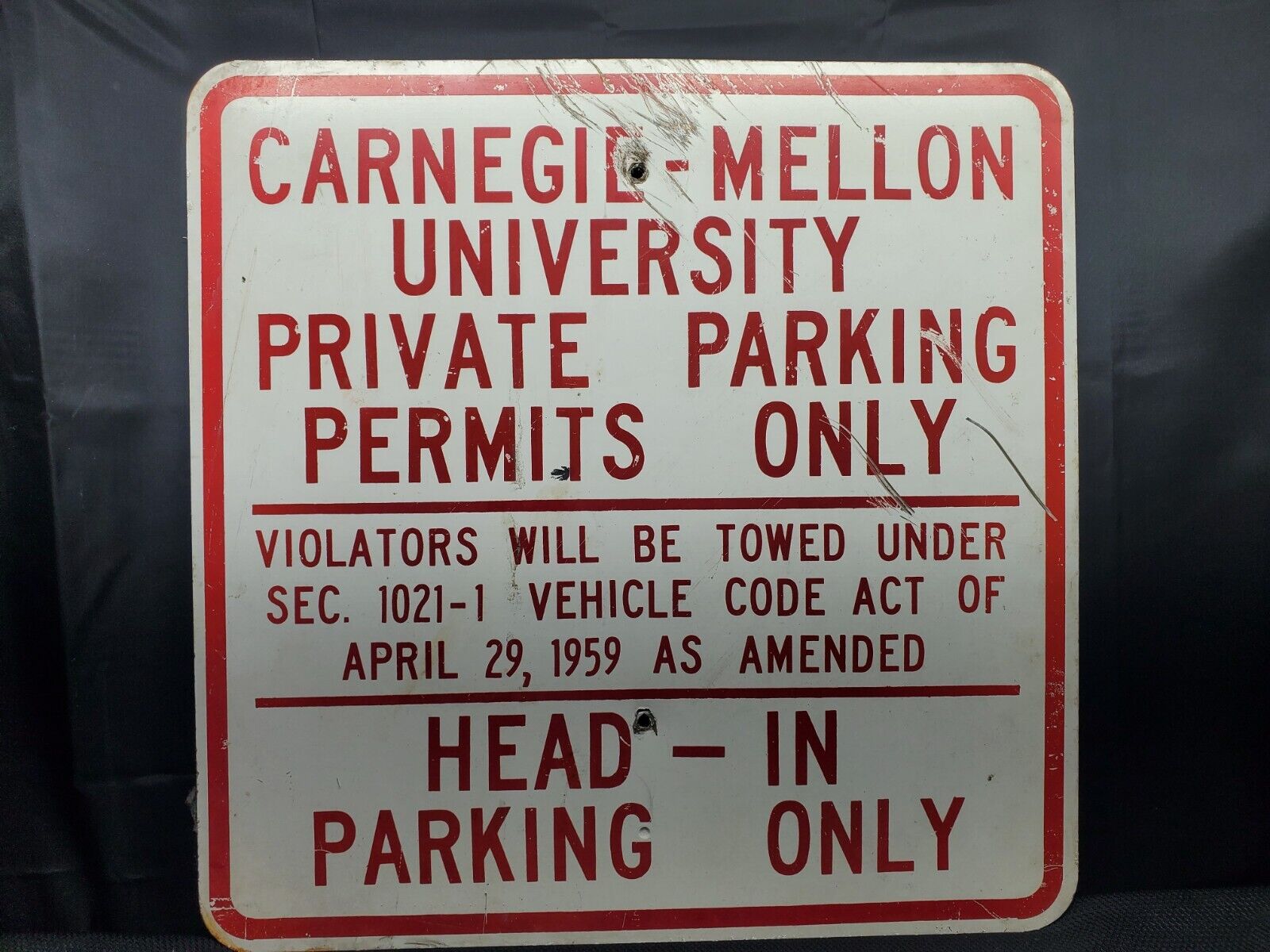 Vintage Carnegie Mellon University Private, Permit Parking Metal Sign 24\