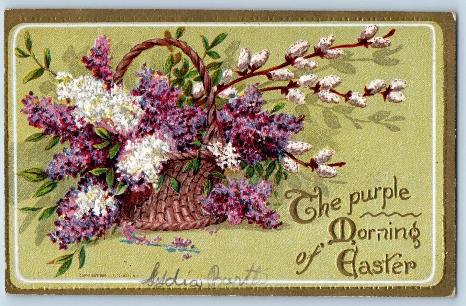 Conwell Signed Postcard Easter Flowers In Basket Embossed Fairfax Minnesota MN