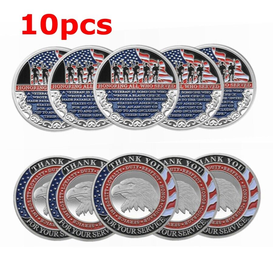 10pcs Thank You for Your Service Military Appreciation Veteran Challenge Coins