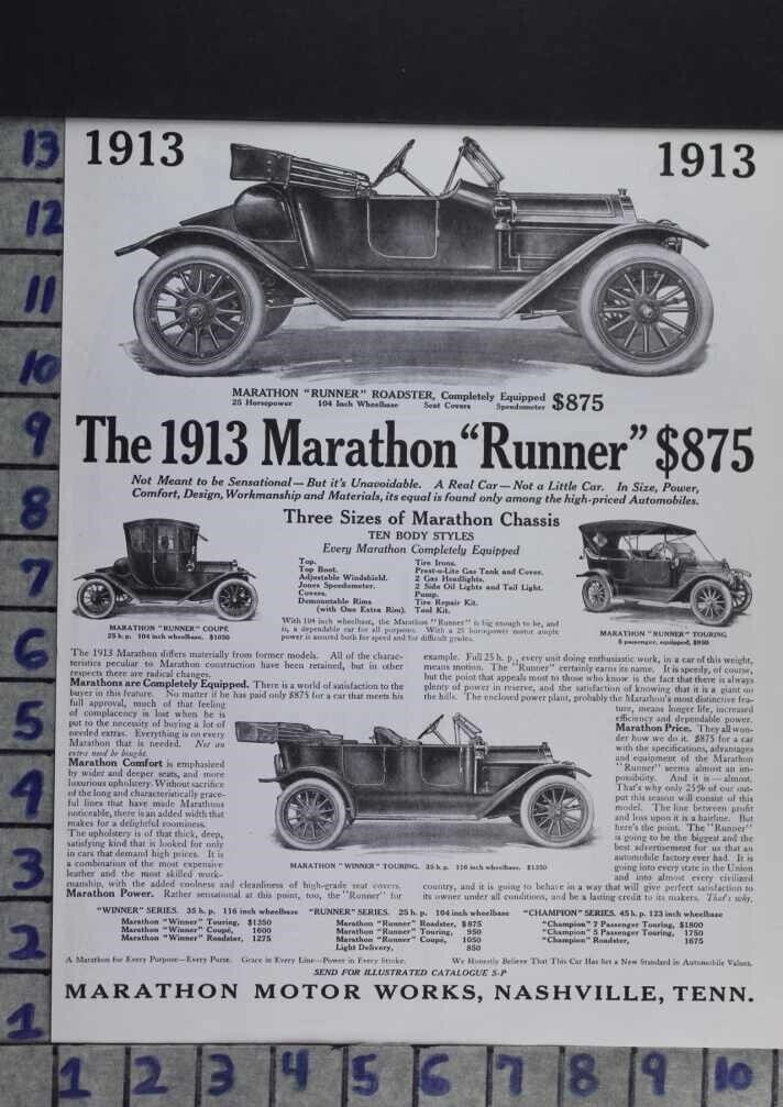 1912 MARATHON RUNNER ROADSTER TOURING COUPE MOTOR WORK NASHVILLE AUTO CAR ADDU78