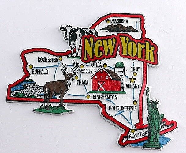 NEW YORK STATE MAP AND LANDMARKS COLLAGE FRIDGE COLLECTIBLE SOUVENIR MAGNET