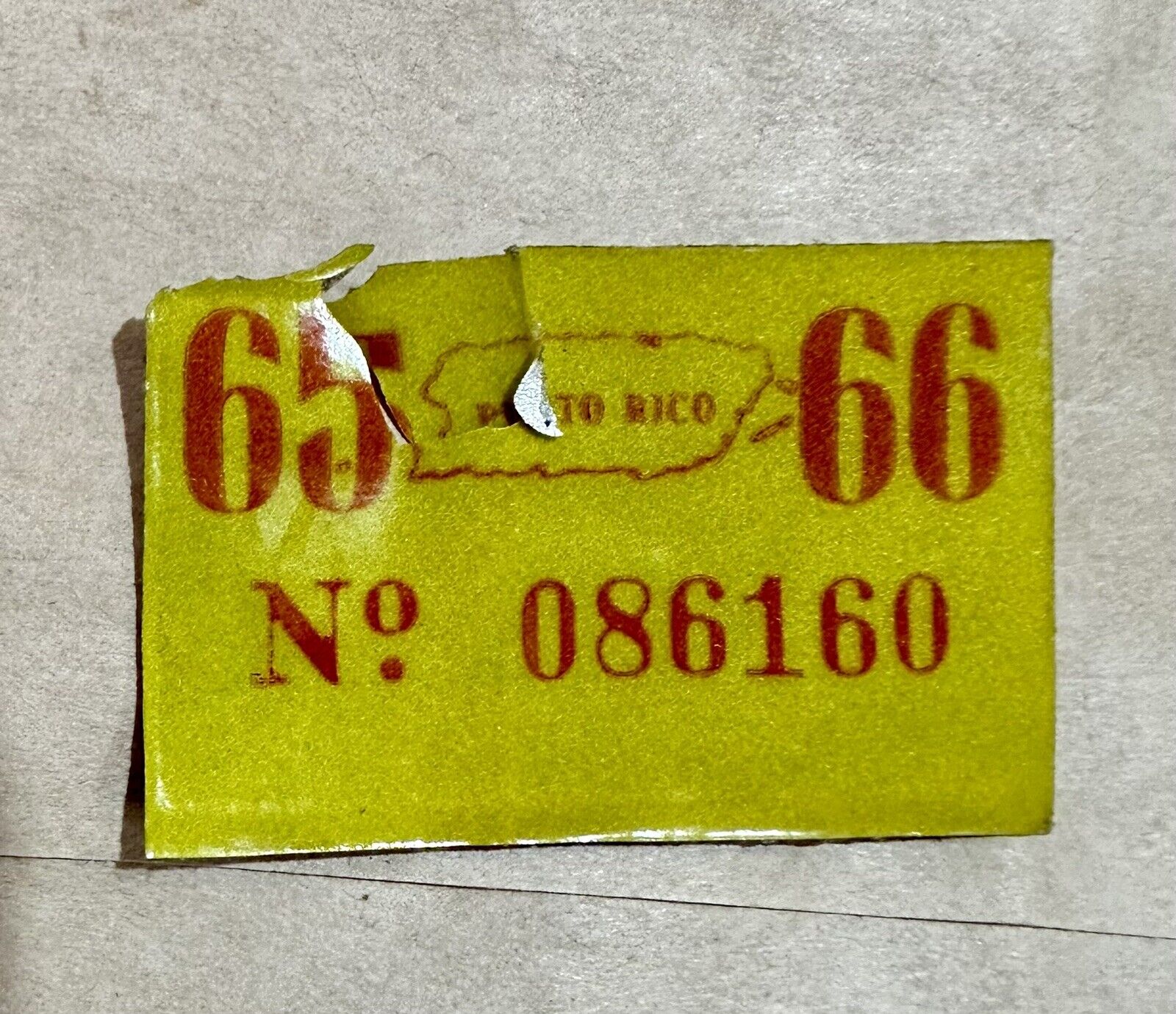 1965-1966 Puerto Rico License Plate Tab